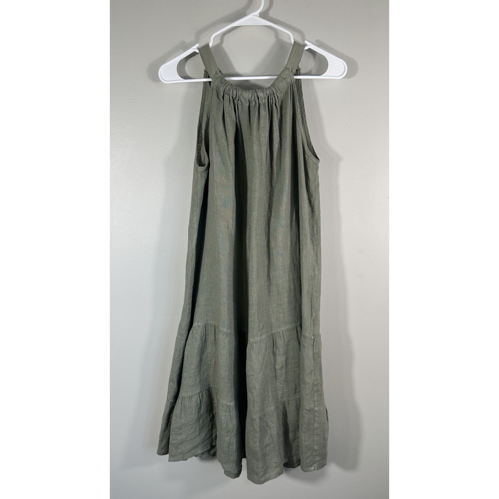 Bellambia Linen Dress Womens Small Green Tiered Boho Lagenlook Italy Read